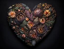 coração do rosas em uma Sombrio fundo criada com generativo ai tecnologia foto