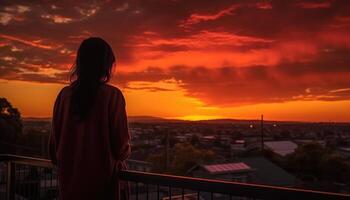 momento do alguém assistindo uma lindo verão pôr do sol. generativo ai foto