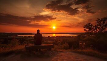 momento do alguém assistindo uma lindo verão pôr do sol. generativo ai foto