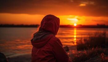 momento do alguém assistindo uma lindo verão pôr do sol. generativo ai foto