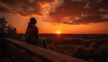 momento do alguém assistindo uma lindo verão pôr do sol. generativo ai foto