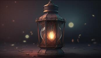 Ramadã mesquita ilustração lanterna luz vela Sombrio cinematográfico fundo ai gerado foto