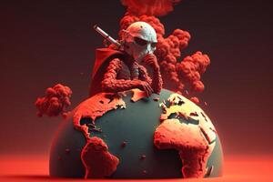 mundo não tabaco dia em vermelho fundo, não fumar conceito com esqueleto. generativo ai foto