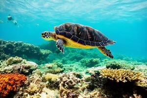 tartaruga é natação dentro embaixo da agua foto