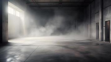 esvaziar concreto quarto com fumaça ou vapor em a chão foto