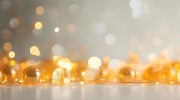 amarelo dourado bokeh luzes em luz cinzento textura para Natal foto