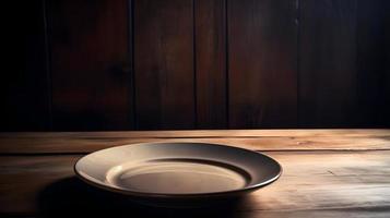 esvaziar prato em de madeira mesa ou Barra foto