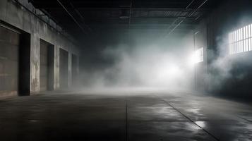 esvaziar concreto quarto com fumaça ou vapor em a chão foto