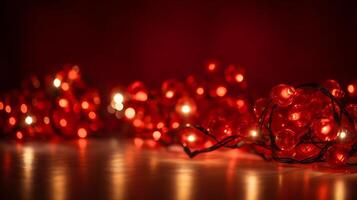 vermelho fundo com Natal luzes ilustração ai generativo foto