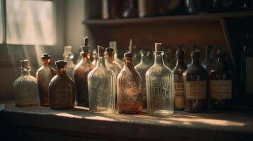 vintage garrafas coleção. ilustração ai generativo foto