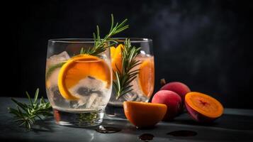 coquetel do vodka e sprite com maduro frutas e alecrim ilustração ai generativo foto
