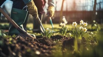 Primavera jardinagem. ilustração ai generativo foto