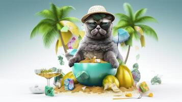 engraçado verão gato. ilustração ai generativo foto