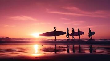 verão fundo com surfistas. ilustração ai generativo foto