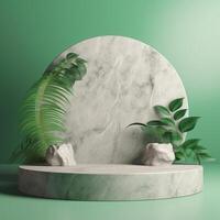 natural pedra pódio com tropical folhas. ilustração ai generativo foto