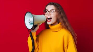 menina com megafone. ilustração ai generativo foto