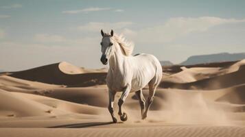 lindo branco cavalo dentro deserto. ilustração ai generativo foto