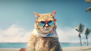 engraçado verão gato. ilustração ai generativo foto