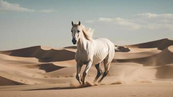 lindo branco cavalo dentro deserto. ilustração ai generativo foto