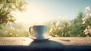verão manhã com café copo. ilustração ai generativo foto