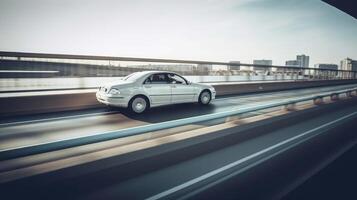 branco Rapidez carro em estrada. ilustração ai generativo foto