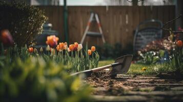 Primavera jardinagem. ilustração ai generativo foto