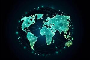 mundo mapa com global tecnologia social conexão rede com luzes e pontos foto