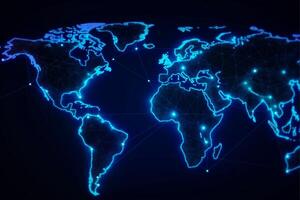 mundo mapa com global tecnologia social conexão rede com luzes e pontos foto