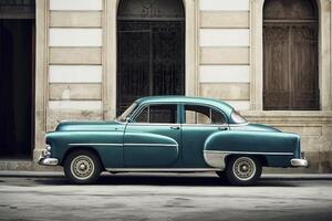 vintage cubano carro em a rua do Havana, criada com generativo ai foto