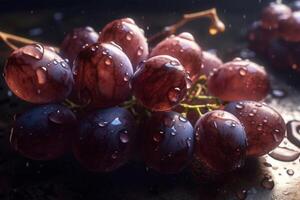uvas com água gotas, criada com generativo ai foto