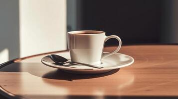 copo do café em uma de madeira mesa ai gerado foto