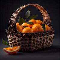 laranjas dentro a cesta com Preto fundo ai gerado foto