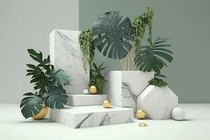 mármore pedestal com plantas e orgânico tons. generativo ai foto