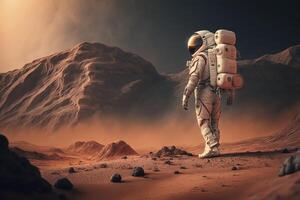astronauta caminhando em marte. generativo ai foto