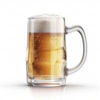 Cerveja caneca com espuma boné em a branco fundo, criada com generativo ai foto