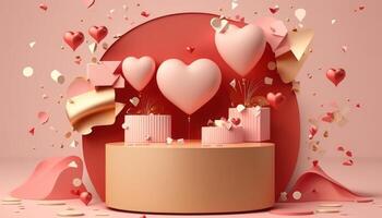 feliz dia dos namorados dia pódio decoração com coração forma balão. ai gerado foto