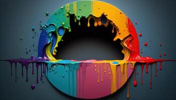 generativo ai ilustração do multicolorido líquido tinta cromático círculo em parede foto