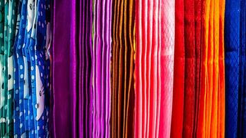 uma variedade do colorida cortinas dentro a cortina fazer compras foto