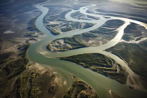 Visão a partir de espaço em a delta do yukon rio foto