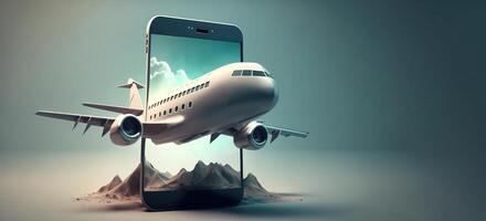 avião chegando Fora a partir de inteligente telefone tela. ai generativo ilustração foto