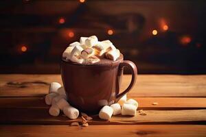 generativo ai ilustração do uma copo do quente chocolate com marshmallows foto