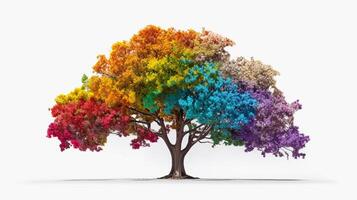 generativo ai ilustração do uma colorida árvore em branco fundo foto