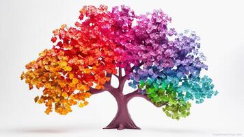 generativo ai ilustração do uma arco Iris colori árvore em branco fundo foto
