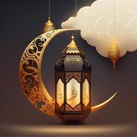 dourado Ramadã kareem bandeira com lua, generativo ai foto