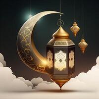 dourado Ramadã kareem bandeira com lua, generativo ai foto