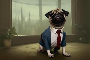 ai gerado cachorro pug negócio homem foto