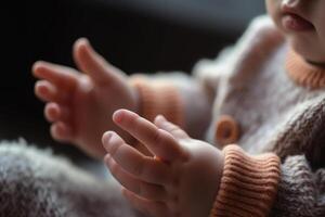 infantil pequeno bebê mãos generativo ai foto