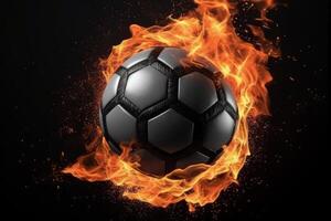 fogosa futebol bola em Preto fundo, Esportes apostando quente oferta generativo ai foto