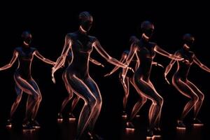 dançando néon cyber meninas vermelho holograma generativo ai foto