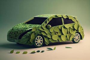 verde elétrico carro fez a partir de folhas, sustentável e renovável recursos, eco poder foto
